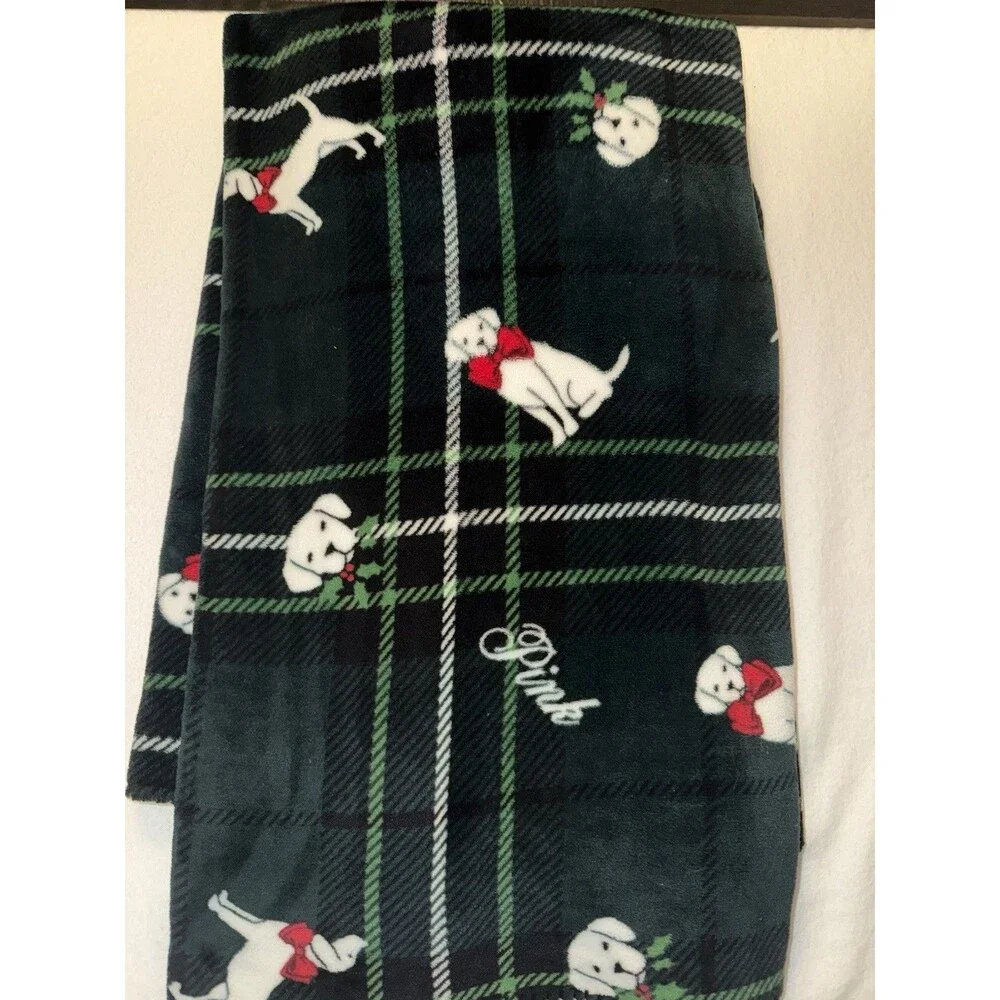 PINK Victoria's Secret Reversible Plaid Dogs Throw Blanket 50 x 60 in